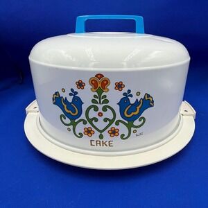 Vintage 1975 Kromex Cake Carrier Friendship/Country Festival Blue Birds RARE